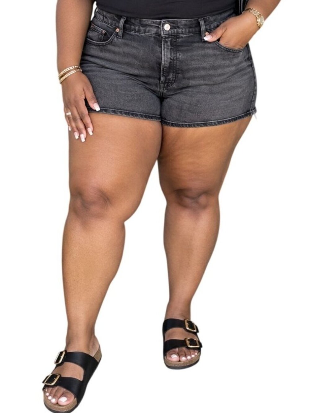 Old Navy Plus Size 18 Shorts Black Denim Higher High Rise Sky-Hi A-Line